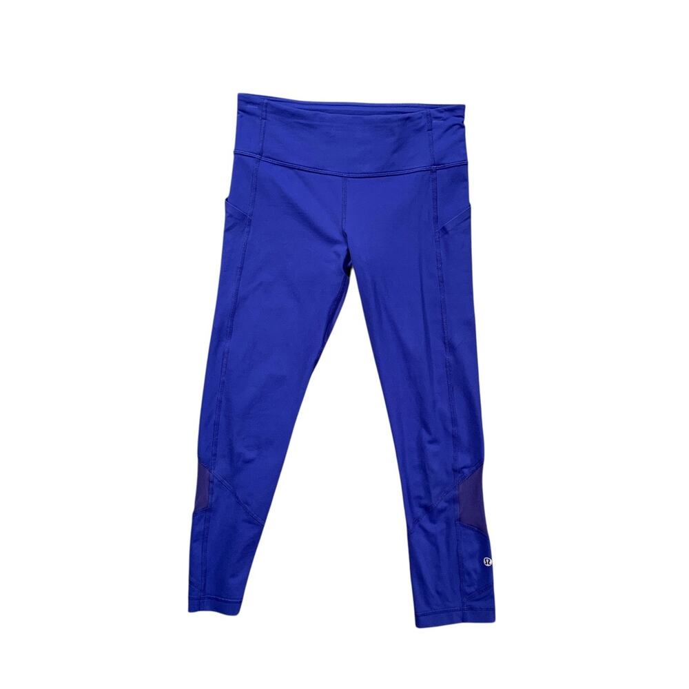 Lululemon Leggings Womens 4 Blue Fast Free Pull On Stash Pockets Wicking Cropped
